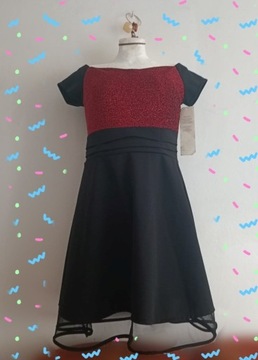 Śliczna sukienka włoska czarno-czerwona rozmiar S
