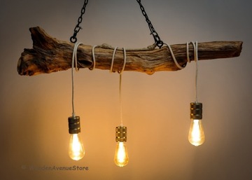 Lampa wisząca z drewna, lampa loft, rustykalna.