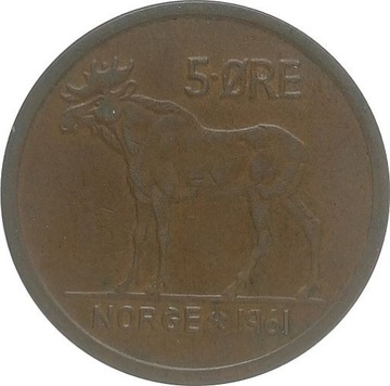 Norwegia 5 ore 1961, KM#405