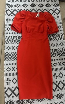 Czerwona sukienka Asos bufki