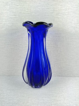 Kobaltowy wazon Żebrowany Ciężkie barwione szkło