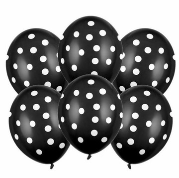 Czarne balony w białe kropki 10 sztuk