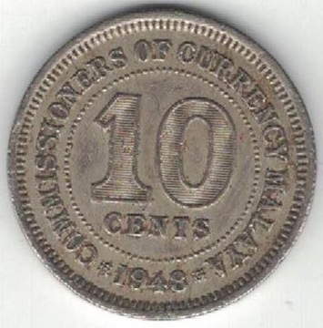 Malaje Brytyjskie 10 centów 1948 19,5 mm