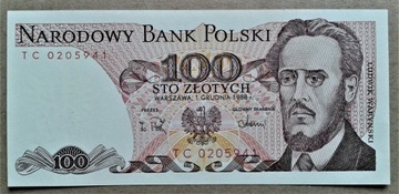 BANKNOT 2  100 zł z okresu PRL (UNC)