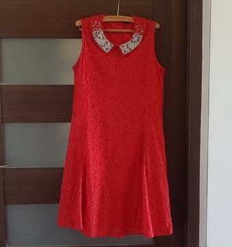 Sukienka czerwona koronkowa George 146 140 
