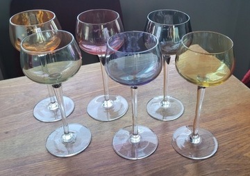 Kieliszki wino 6szt vintage szkło kolorowe prl
