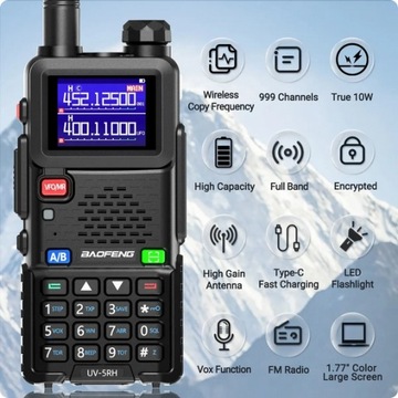 Radiotelefon Baofeng UV-5RH do 10Wat VHF/UHF