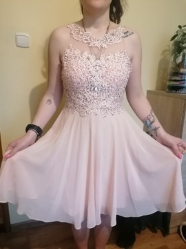 Sukienka balowa wieczorowa w kolorze pudrowego róż