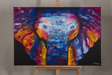 Obraz ręcznie malowany, słoń, akryl na płótnie
