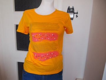 Bluzka T-shirt damski żółta perełki rozmiar S/M