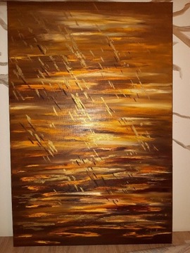 Obraz olejny abstrakcja " Złoty deszcz" 60x90 cm