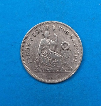 Peru 1/5 sola rok 1866, dobry stan, srebro 0,900