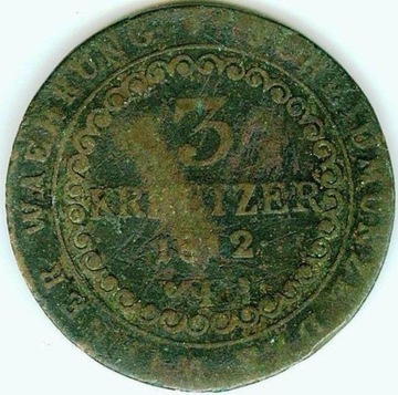 AUSTRIA 3 KRAJCARY 1822 S Cu-stan jak na skanie