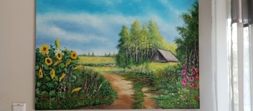 Obraz olejny,,Przy drodze"100x70 A.Matysiak