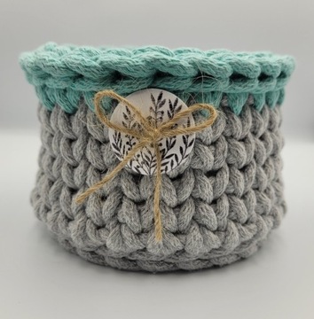 Mały szary Koszyczek ze sznurka dekoracyjny handmd