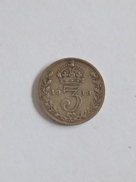 Wielka Brytania 3 Pence 1918 Srebro