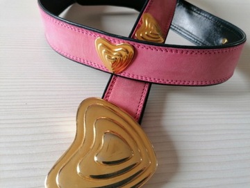 Escada pasek skóra vintage Pink heart Germany Gold
