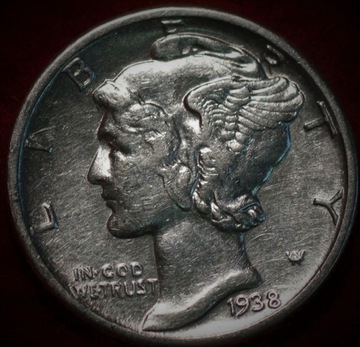 10 centów USA - One Dime- Mercury 1938 - menniczy