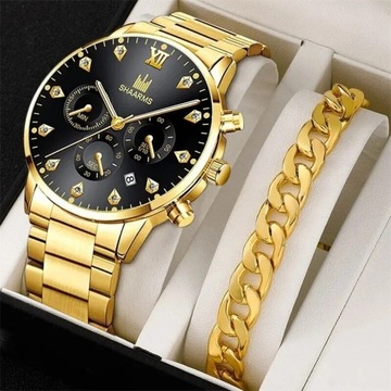 Biżuteria zegarek komplet bransoleta złota