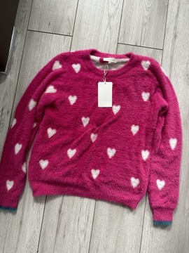 Nowy różowy sweter damski włochacz S/M w serca