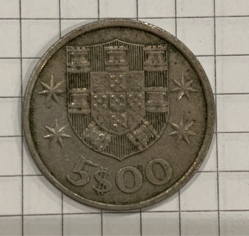 5$00 escudo - moneta republika portugalska 1976r