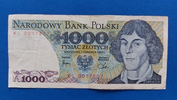 Banknot 1000 zł z 1982r. Seria KL.