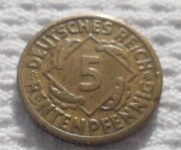 Weimar 5 fenigów rentenpfennig 1924 G Karlsruhe