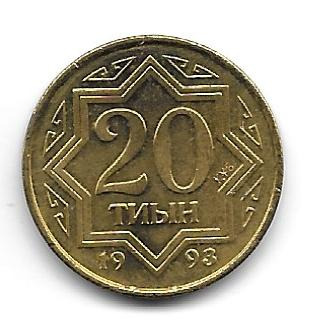 KAZACHSTAN - 20 TIYN - 1993 ŻÓŁTE