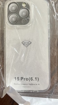 iPhone 15 Pro case clear z drobinkami