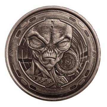 Srebrna Moneta Alien, Ghana 2022, 1 uncja antique