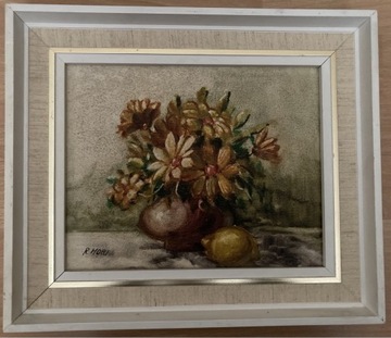Obraz olejny „Kwiaty i cytryna”
