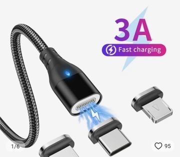 Kabel magnetyczny 3A USB-c, USB-b 