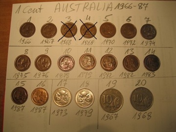 1, 2,5,10 i 20 centów Australia 1966-1987r