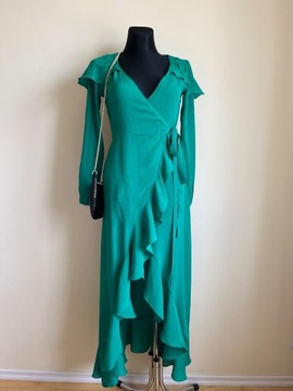 Asos piękna zielona sukienka maxi, kopertowa 34 XS