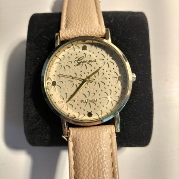 damski zegarek Geneva złoto-beżowy duży
