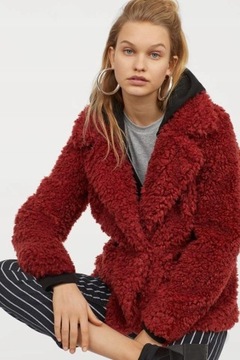 H&M bordo kurtka futerko baranek kożuszek czerwona