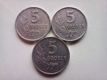 Trzy monety 5 groszy 1961 ,1962 1970 r 