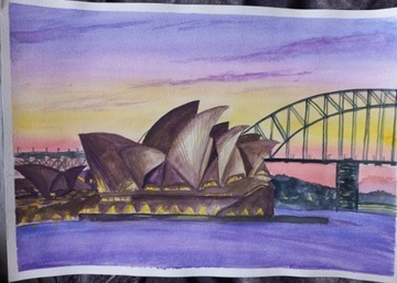 Opera w Sydney Akwarela Ręcznie malowane