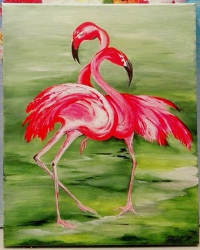 Obraz ręcznie malowany "Flamingi"
