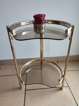 Stolik kawowy vintage glam złoty barek dwa poziomy