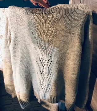 Ciepły rozpinany Sweter kardigan dzianinowy beżowy