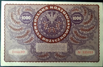 Polska, 1000 marek, 1919, ciekawy numer serii