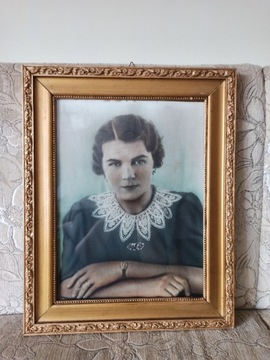 Stary obraz portret kobiety malowana fotografia
