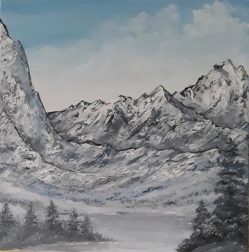 A. Maj. OBRAZ OLEJNY 50 x 50 cm, Zima w górach