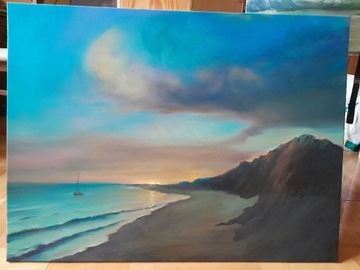 Obraz olejny ręcznie malowany 80x60 "Zachód słońca