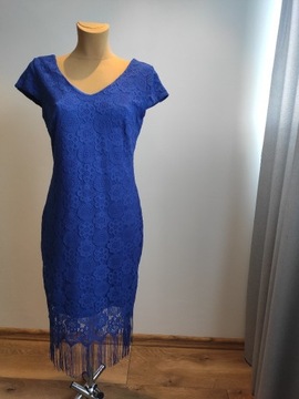 Komfortowa sukienka z frędzlami, błękit M 