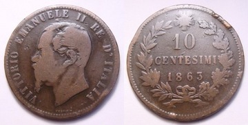 Włochy 10 centesimi 1863 r.