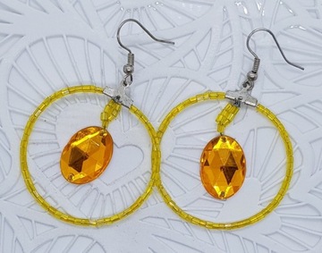 Koła kryształy żółte kolczyki handmade hand made