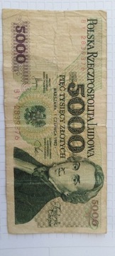 Banknot 5000 złotych 1982 rok seria B 