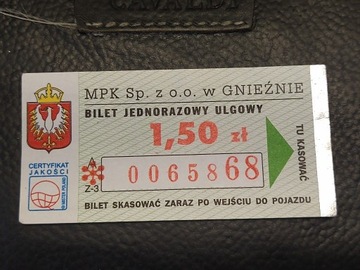 Bilet komunikacja MPK Gniezno 1.50 zł 